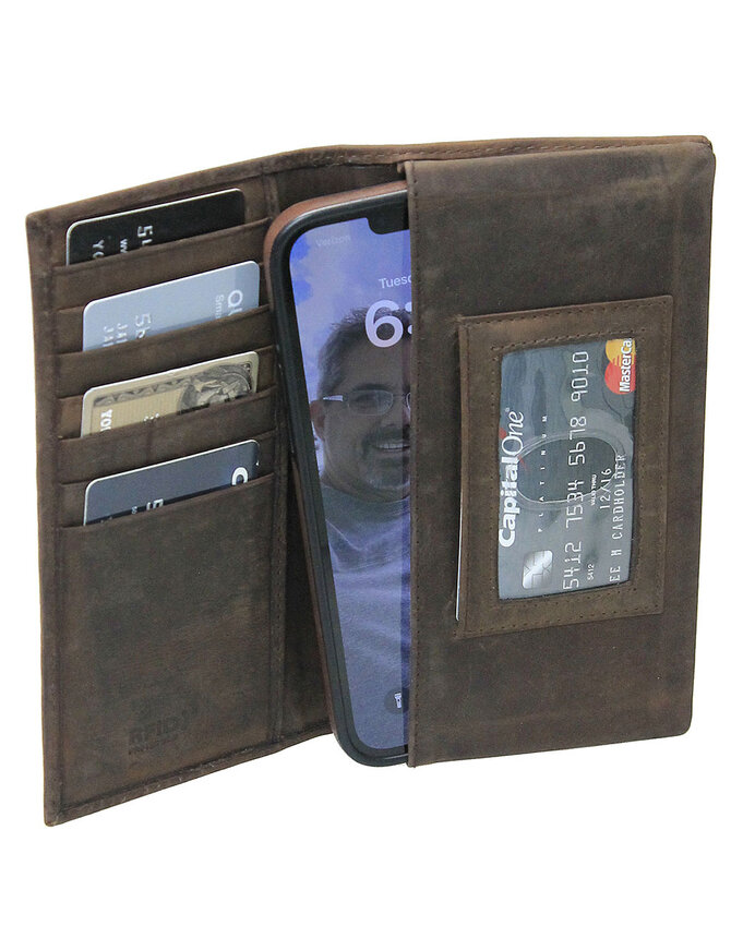 Brown Vintage Long Leather RFID Wallet Checkbook #W513521NID