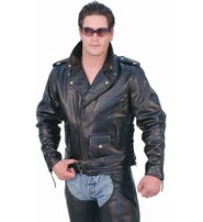 Jamin Leather® Black Highway Patrol Leather Jacket w/Long Back #M461Z