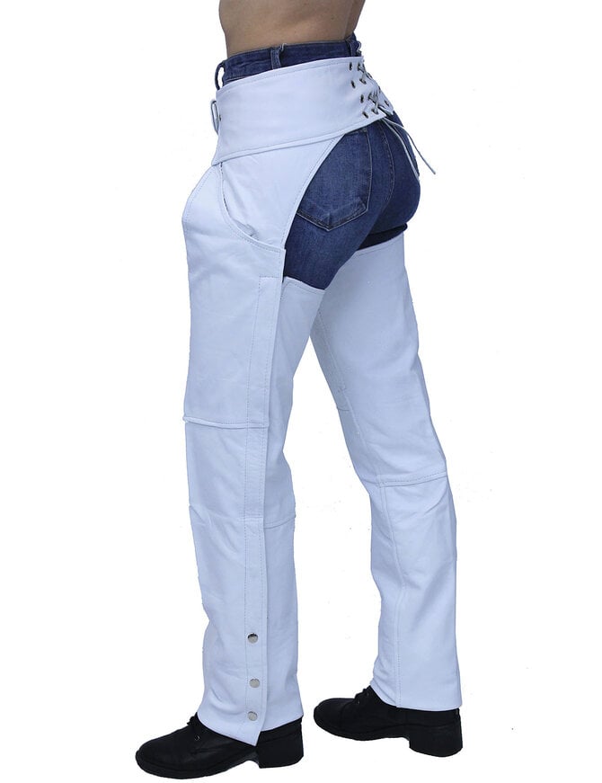 Jamin Leather® White Soft Leather Pocket Chaps w/Stretch Thigh #C949PSTW