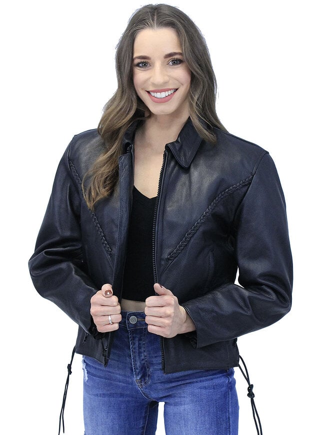 Jamin Leather® Braid Trim Leather Motorcycle Jacket for Women #L472ZL