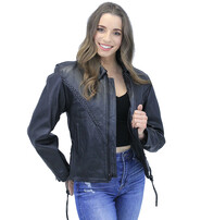 Jamin Leather® Braid Trim Leather Motorcycle Jacket for Women #L472ZL