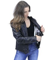 Jamin Leather® Women's Scallop and Mini Stud Trim Leather Jacket #L2302GSK