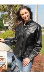 Jamin Leather® Women's Long Black Leather Shirt #LS42SK