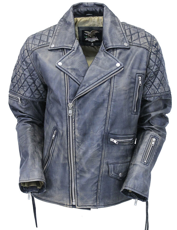 Jamin Leather® Quilted Taupe/Black Distressed Leather MC Jacket CC Pockets #MA2023QGK