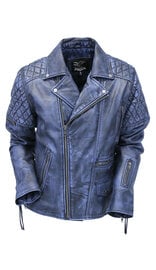 Jamin Leather® Quilted Blue Distressed Leather MC Jacket CC Pockets #MA2024QGU