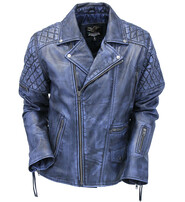 Jamin Leather® Quilted Blue Distressed Leather MC Jacket CC Pockets #MA2024QGU