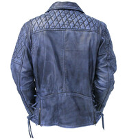 Jamin Leather® Quilted Blue Distressed Leather MC Jacket CC Pockets #MA2024QGU