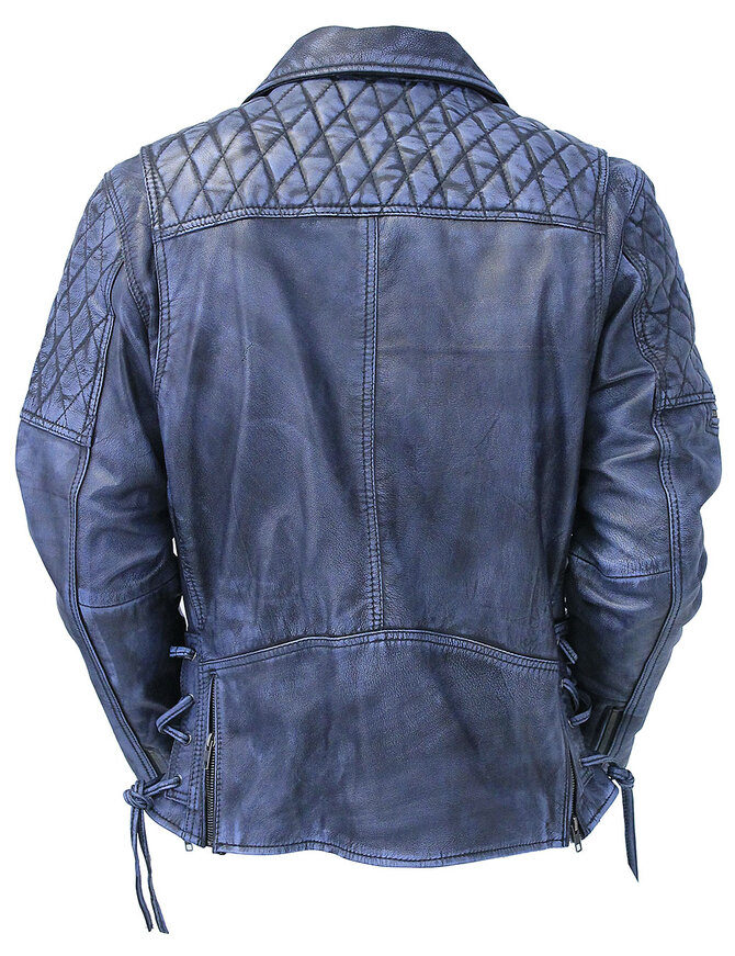 Jamin Leather® Quilted Blue Distressed Leather MC Jacket CC Pockets #MA2024QGU