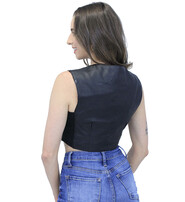Form Fitting Black Leather Crop Vest #VL1152CK