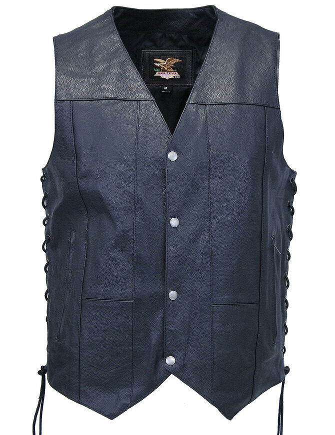 Men's Premium Leather Biker Vest - w/Concealed Pockets #VM630PT