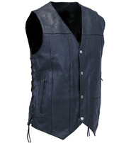 Men's Premium Leather Biker Vest - w/Concealed Pockets #VM630PT