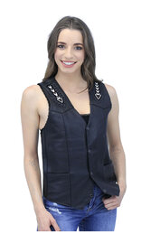 Unik Hand Lace and Indian Bead Inlay Leather Vest #VM641BDK (36-46)