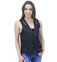 Unik Hand Lace and Indian Bead Inlay Leather Vest #VM641BDK