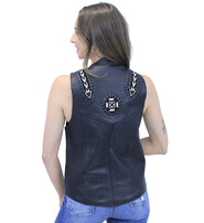 Unik Hand Lace and Indian Bead Inlay Men's Leather Vest #VM641BDK