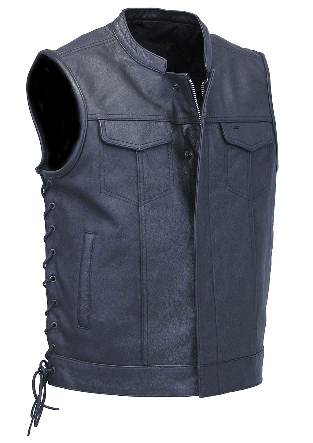 Men's Side Lace Buffalo Leather Club Vest w/1 Piece Back #VM685BSF 