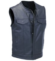 Unik Collarless Premium Buffalo Leather Snap & Zip Concealed Pocket Vest #VM7410GK