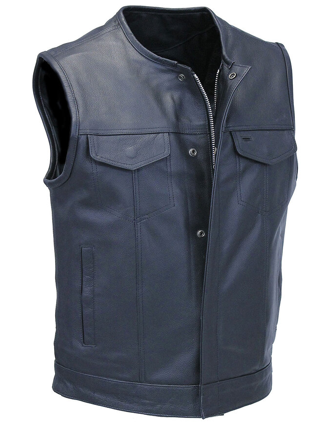 Unik Collarless Premium Buffalo Leather Snap & Zip Concealed Pocket Vest #VM7410GK