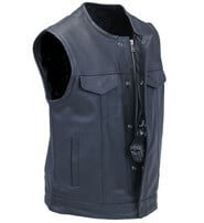 Unik Collarless Premium Buffalo Leather Snap & Zip Concealed Pocket Vest #VM7410GK