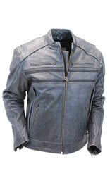 Vintage Gray Leather Motorcycle Jacket w/CCW Pockets & Venting #M6621VGGY (M-L)