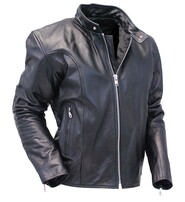 Black Cafe Racer Leather Motorcycle Jacket #M570Z