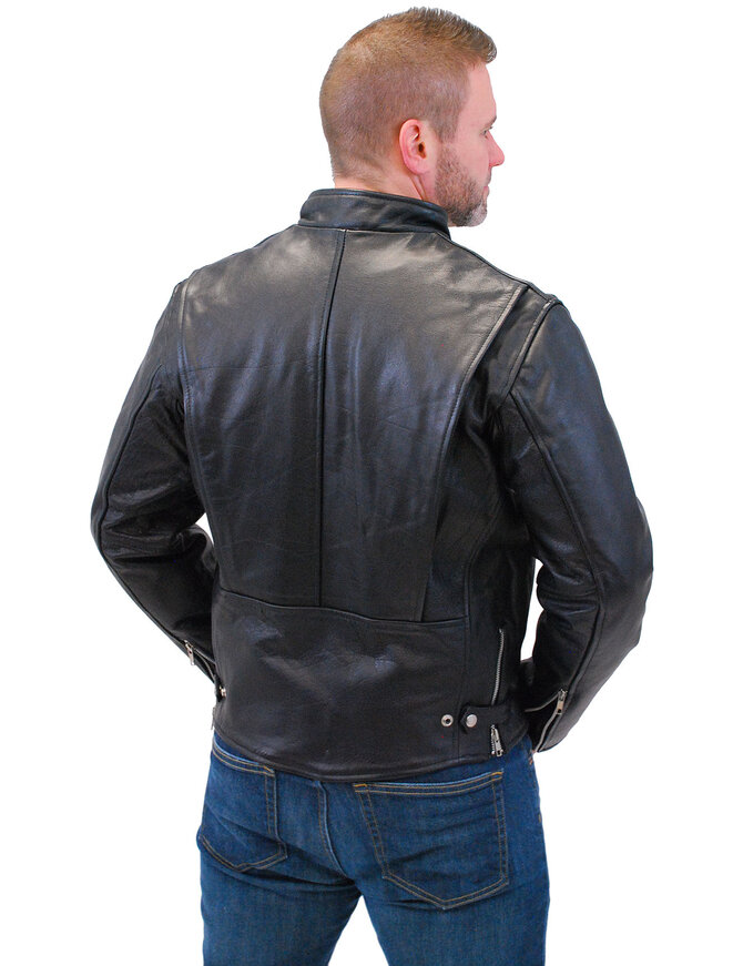 Black Cafe Racer Leather Motorcycle Jacket #M570Z