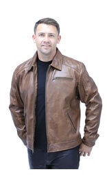 Jamin Leather® 1950's Brown Distressed Leather Jacket w/CC Pockets #MA1957GN