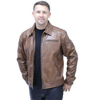 Jamin Leather® 1950's Brown Distressed Leather Jacket w/CC Pockets #MA1957GN