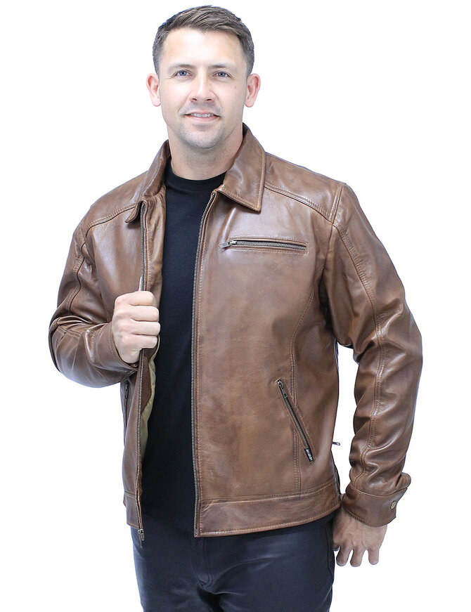 Jamin Leather® 1950's Brown Distressed Leather Jacket w/CC Pockets #MA1957GN