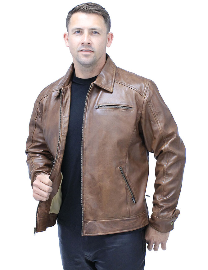 Jamin Leather® 1950's Brown Distressed Leather Jacket w/CC Pockets #MA1957GN