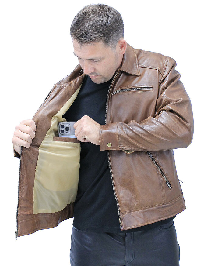 Jamin Leather® 1950's Brown Distressed Leather Jacket w/CC Pockets #MA1957GN