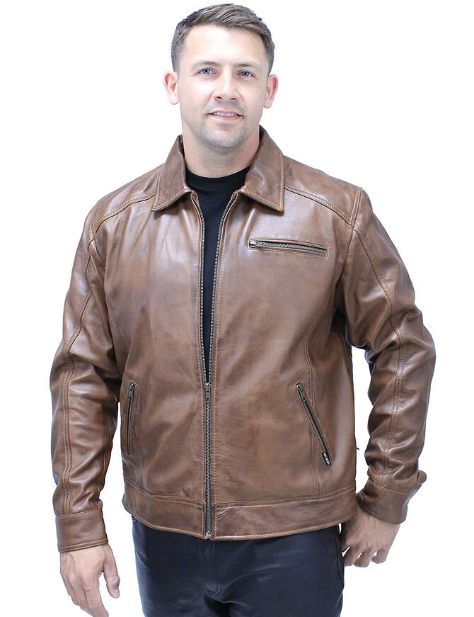 Jamin Leather® 1950's Brown Distressed Leather Jacket w/CC Pockets #MA1957GN