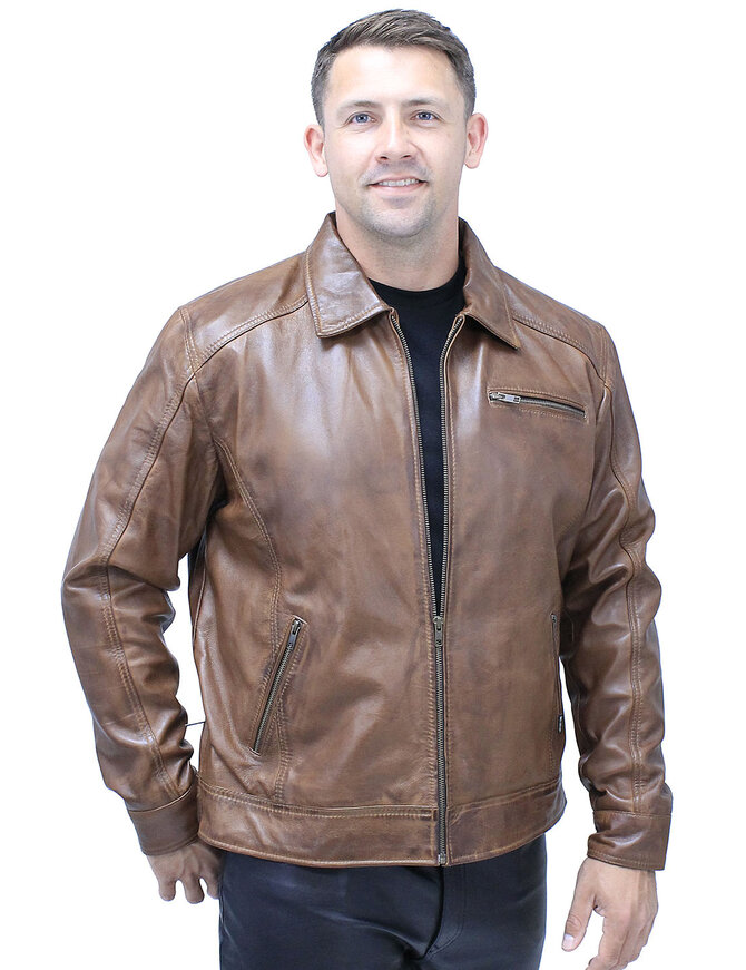 Jamin Leather® 1950's Brown Distressed Leather Jacket w/CC Pockets #MA1957GN
