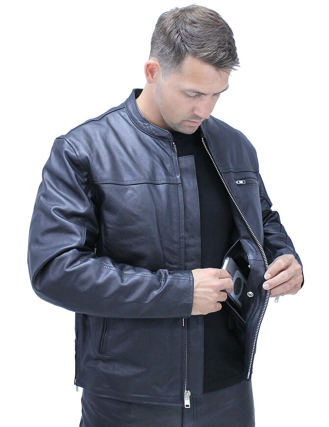 Unik Men's Vented Café Racer Motorcycle Jacket w/Concealed Pocket #M6638VZGK