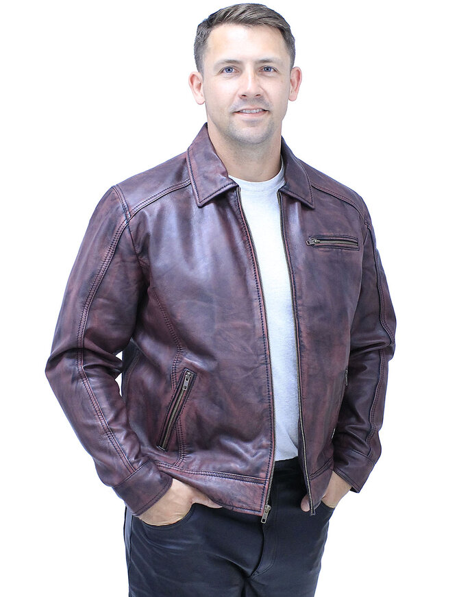 Jamin Leather® 1950's Burgundy Distressed Leather Jacket w/CC Pockets #MA1959GR
