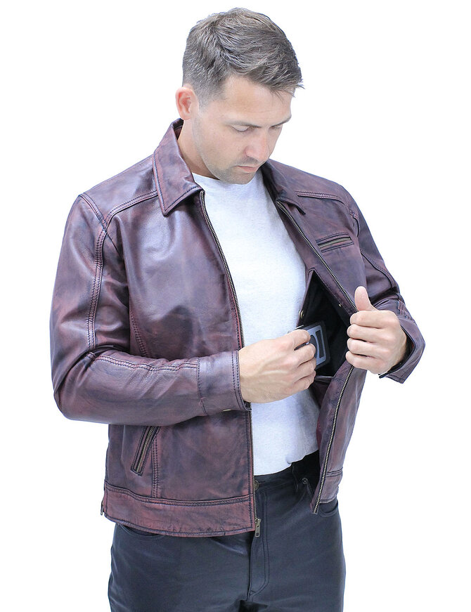 Jamin Leather® 1950's Burgundy Distressed Leather Jacket w/CC Pockets #MA1959GR