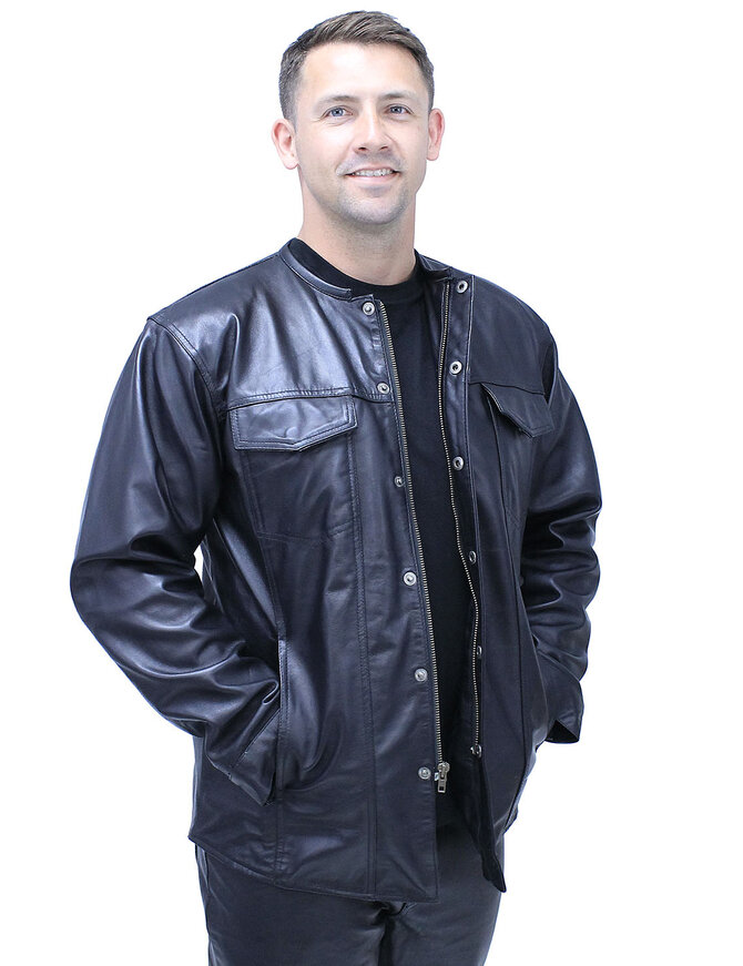 No Collar Men's Lightweight Leather Shirt #MS442K