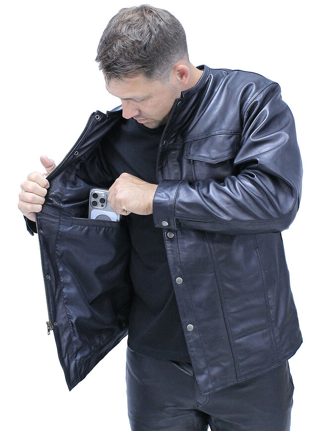 No Collar Men's Lightweight Leather Shirt #MS442K