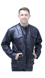 No Collar Men's Lightweight Leather Shirt #MS442K