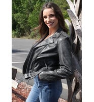 Unik Women's Vintage Gray Leather Motorcycle Jacket #LA68323GY