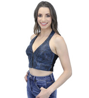 Jamin Leather® Hand Antiqued Blue Lambskin Leather Cropped Halter #LH30194U