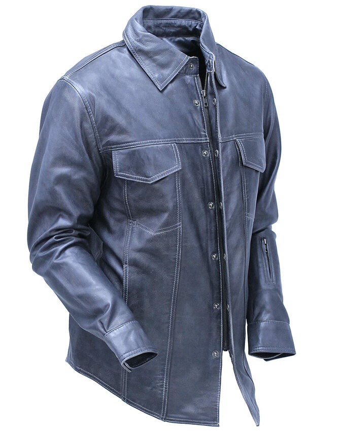 Jamin Leather® Men's Charcoal Gray Leather Shirt #MS24806GGY