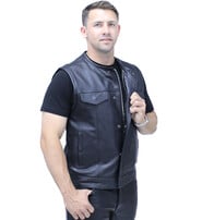 Unik Collarless Premium Buffalo Leather Snap & Zip Concealed Pocket Vest #VM7410GK