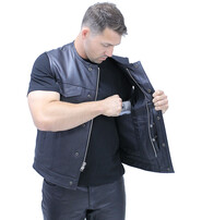 Unik Collarless Premium Buffalo Leather Snap & Zip Concealed Pocket Vest #VM7410GK