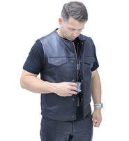 Unik Collarless Premium Buffalo Leather Snap & Zip Concealed Pocket Vest #VM7410GK