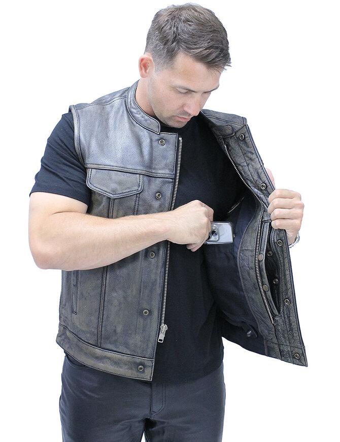 Unik Vintage Brown Men's Club Vest with Concealed Pockets #VMA66552GN