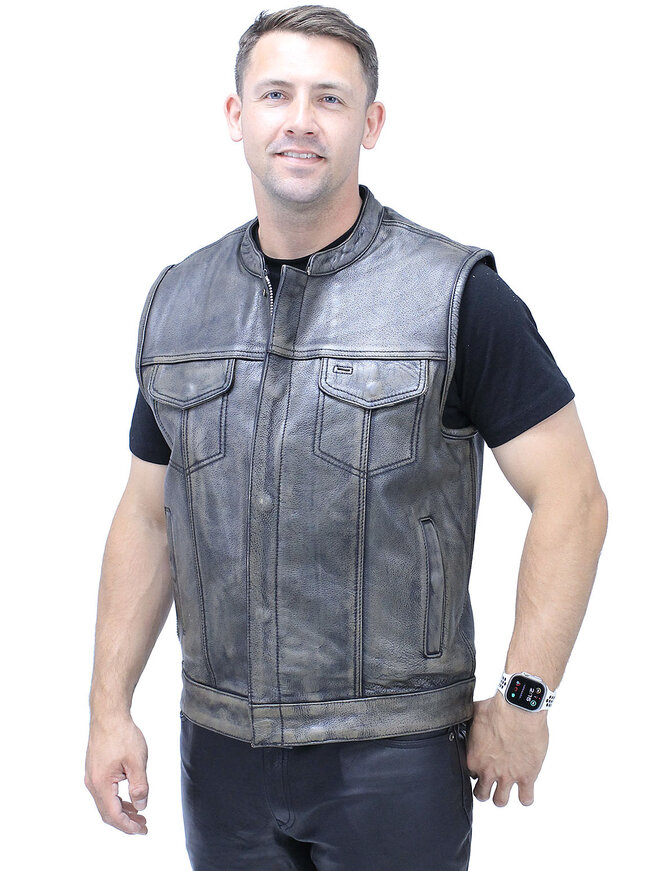 Unik Vintage Brown Men's Club Vest with Concealed Pockets #VMA66552GN