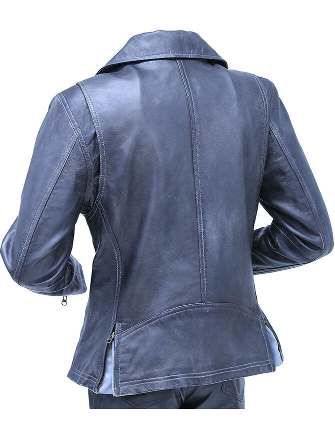 Jamin Leather® Women's Antiqued Gray Leather Motorcycle Jacket  #L2402GK