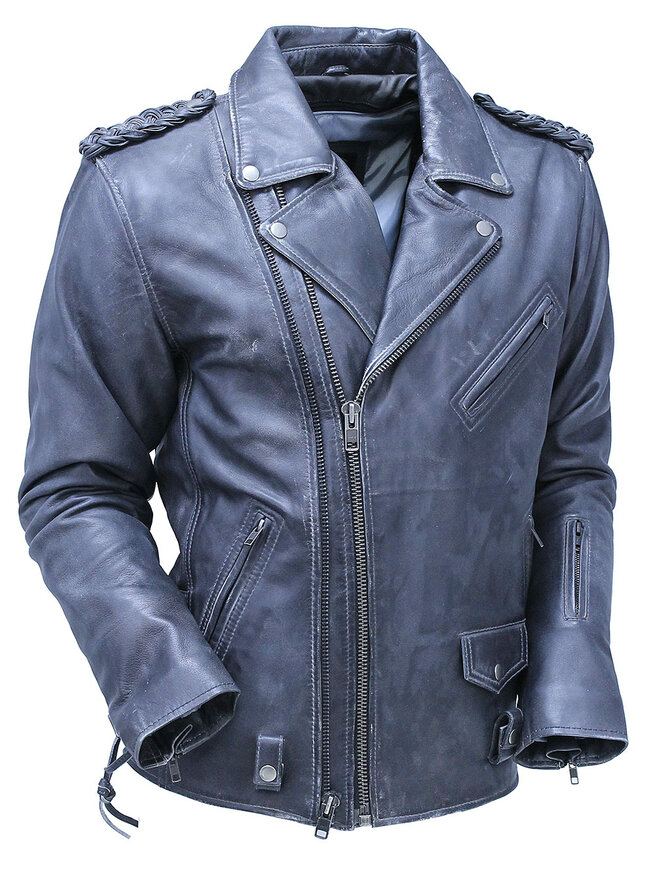 Jamin Leather® Men's Charcoal Gray Double Zip MC Leather Jacket #MA24800GGY