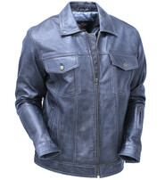 Jamin Leather® Men's Charcoal Gray Zip Front Leather Jean Jacket #MA241416GY