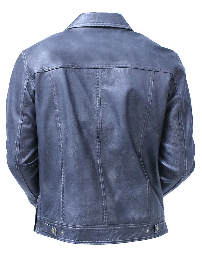 Jamin Leather® Men's Charcoal Gray Zip Front Leather Jean Jacket #MA241416GY